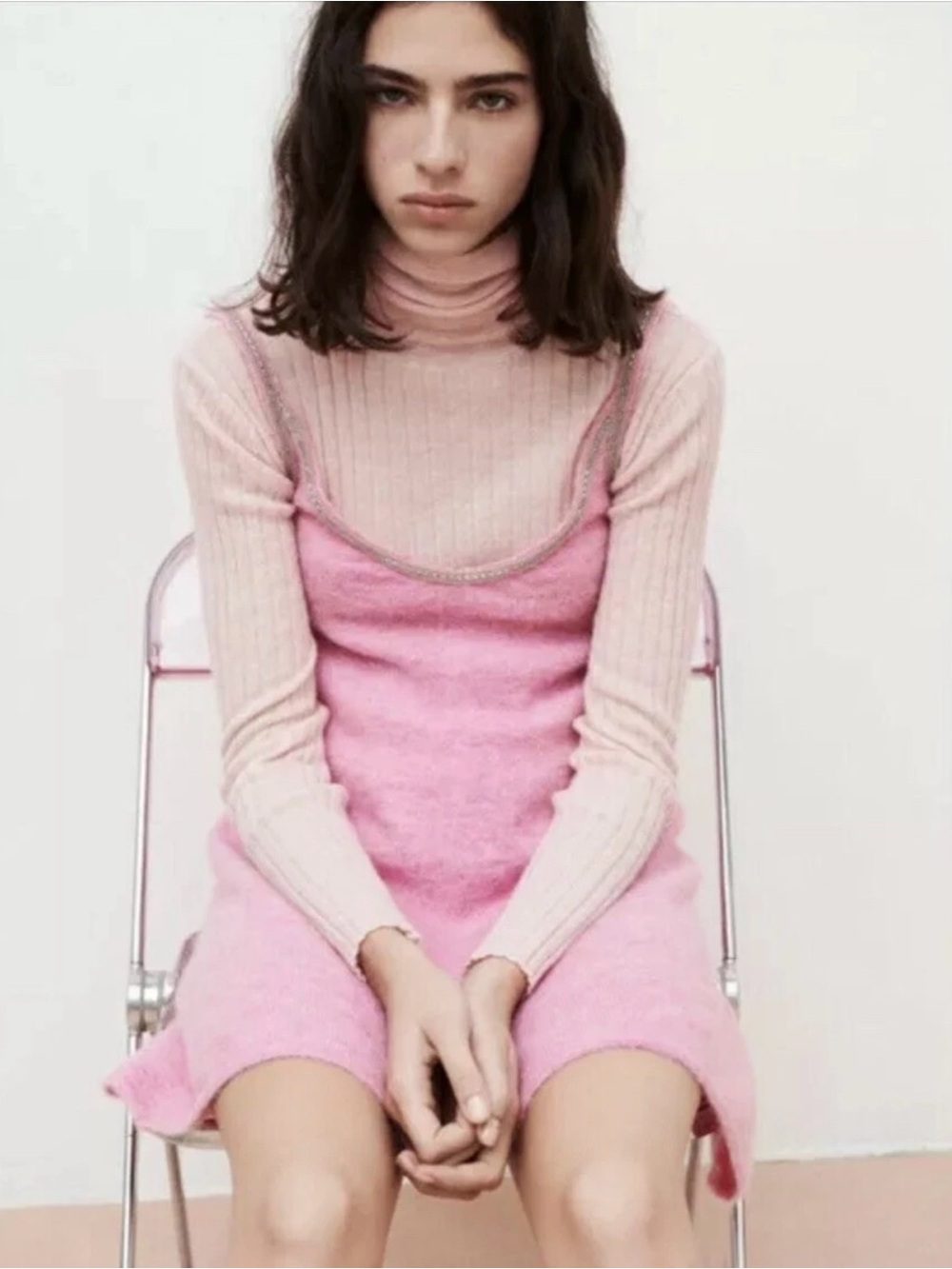 Zara Pink Layered Turtleneck & Slip Dress Set
